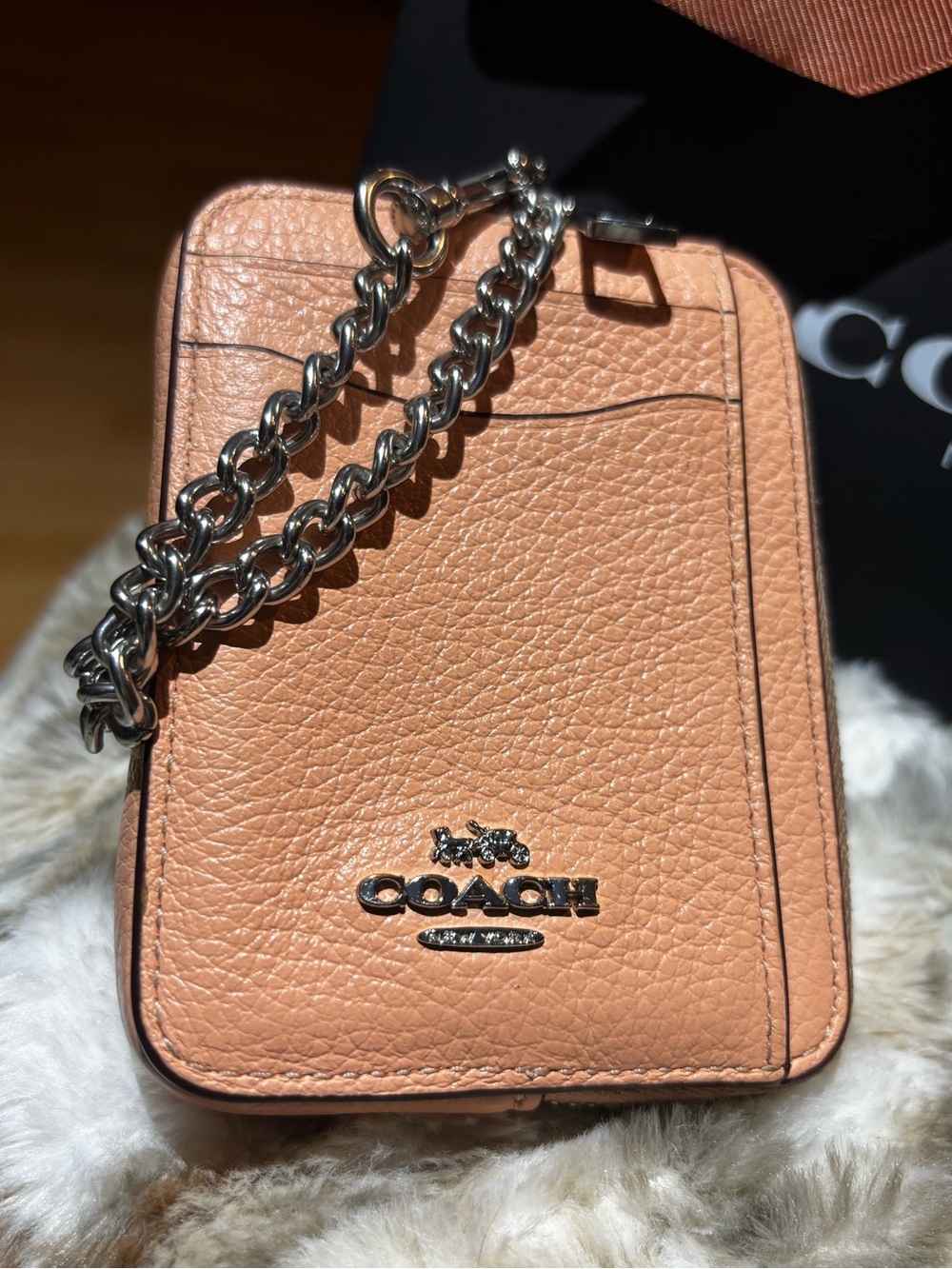 Coach Zip Card Case Chain Faded Blush Silver 6303